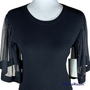 CALLIGRAPHIE BLACK SHEER FLUTTER SLEEVE KNIT TOP SMALL NWT